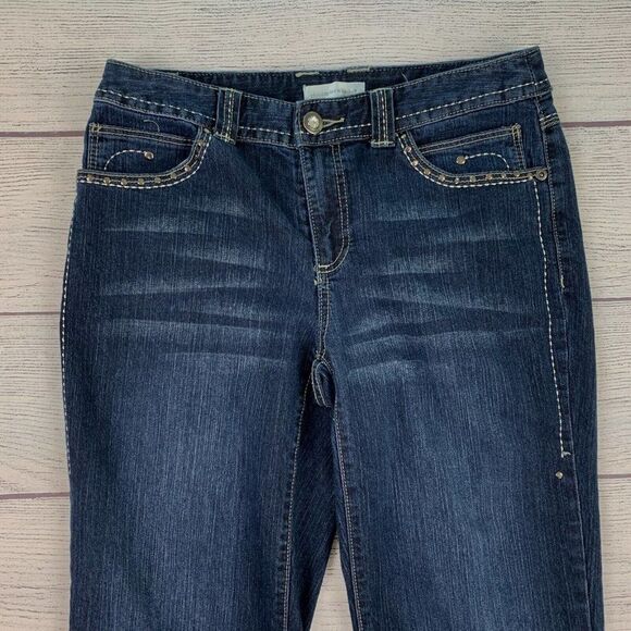 Christopher & Banks Jeans sz 4 Straight Leg Dark Wash Embellished Pockets - Picture 3 of 11